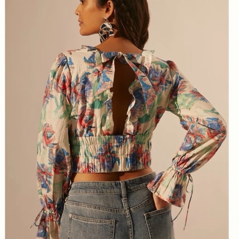 Anthropologie Floral Banded Blouse Size XS - Picture 6 of 15